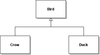 Parent class Bird with child classes Crow and Duck